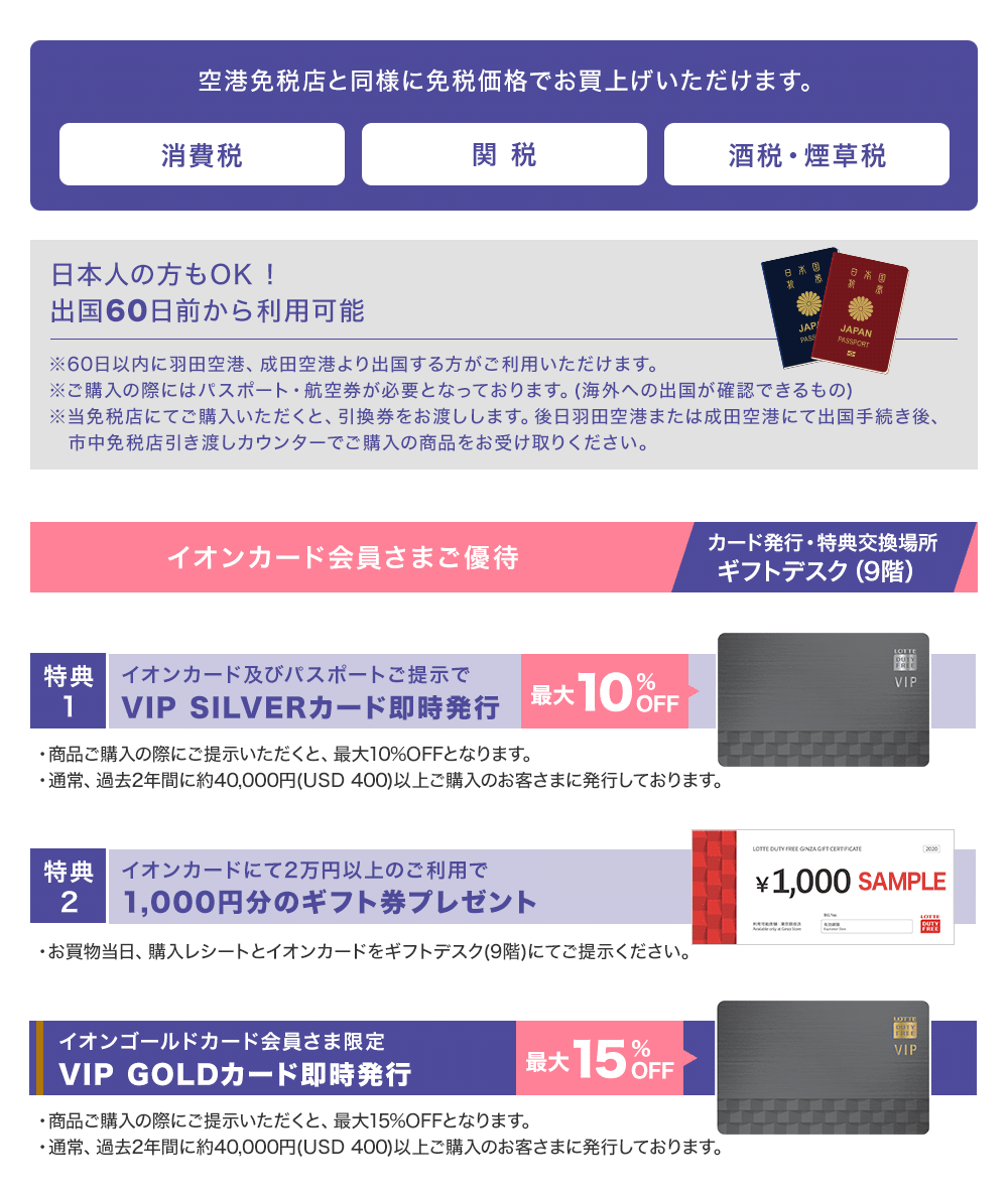 ロッテ免税店銀座｜イオンマークのカードの優待特典