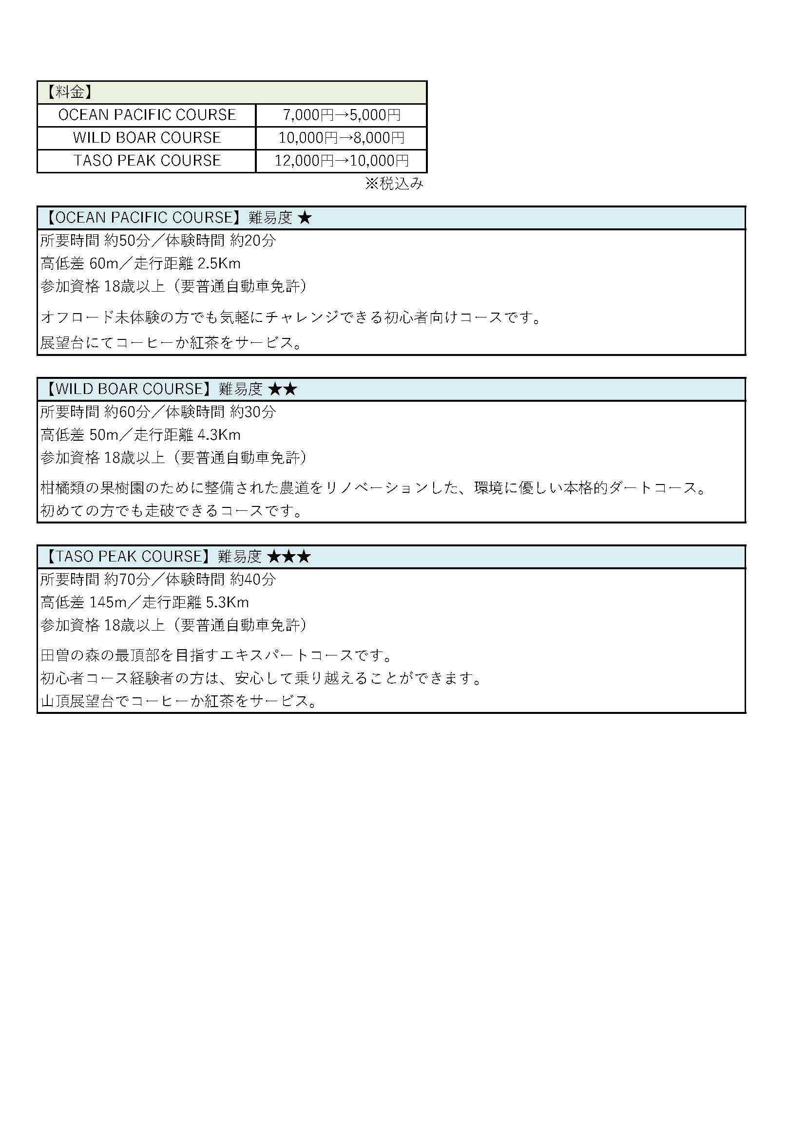 料金表